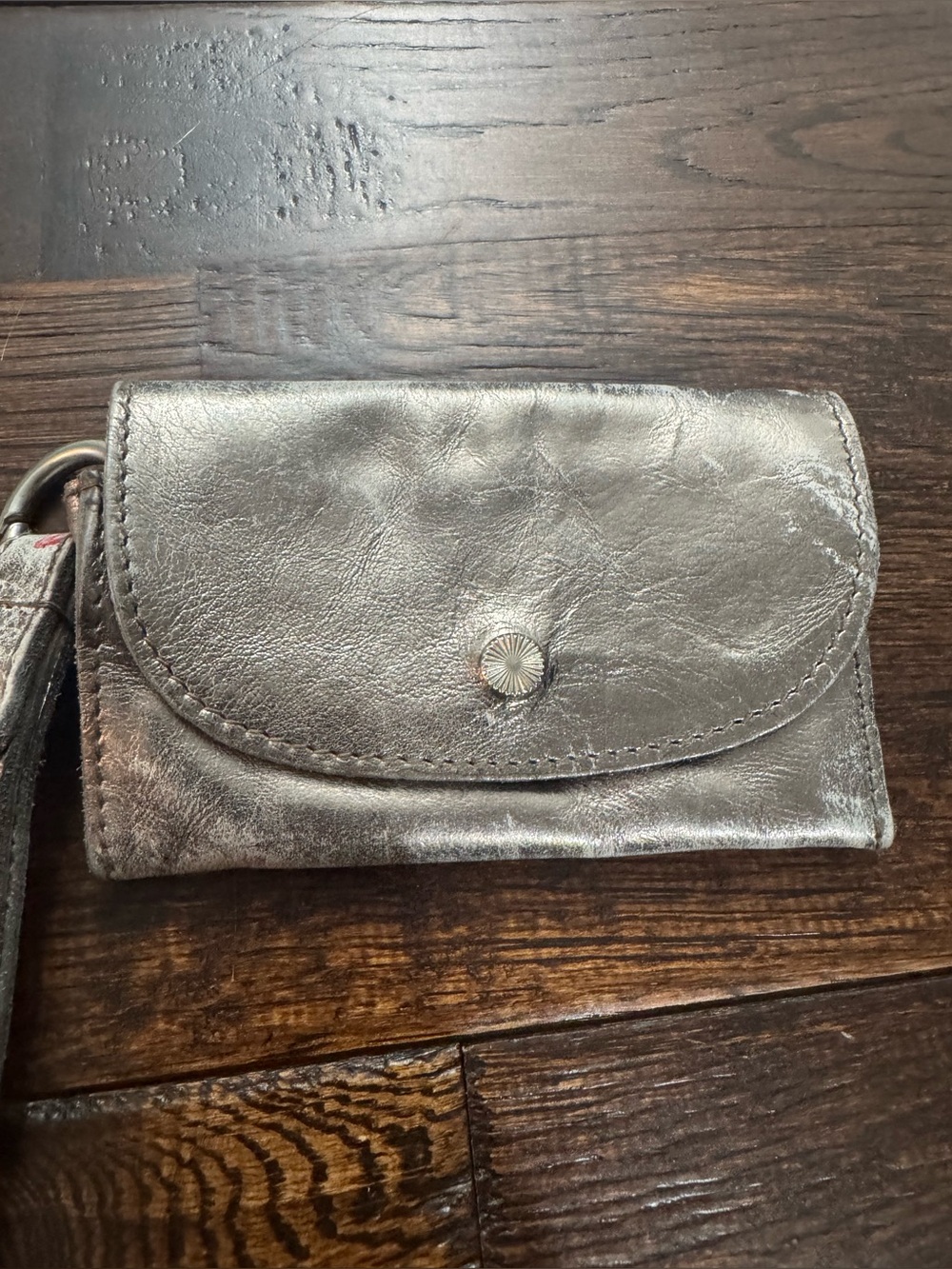 Free People Metallic Leather Wristlet Wallet - Silver